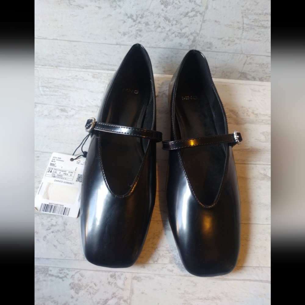 Mango Glossy Black Mary Jane Flats Sz 36 /5.5 To 6